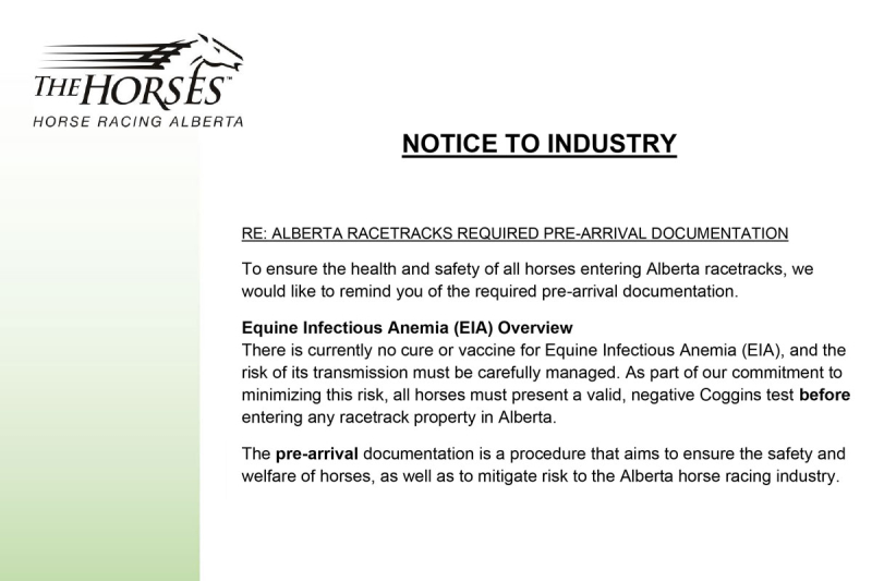 Notice to Industry pre-arrival slate